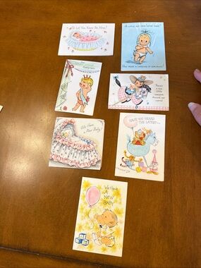 Vintage Baby Announcement Cards set of 7--- Paper Ephemera Junk Journaling